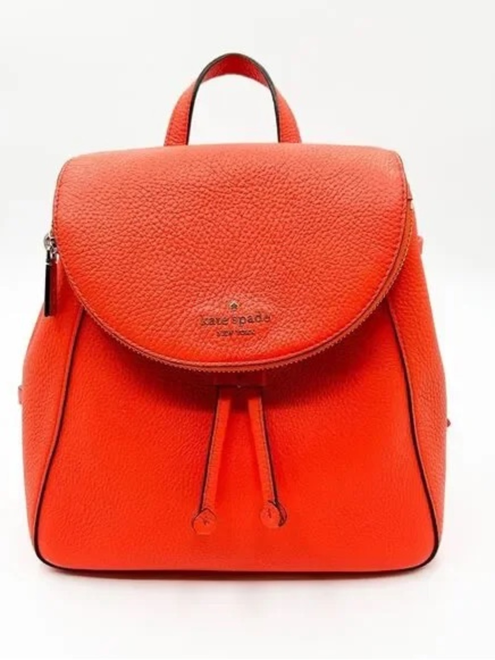 Kate Spade Leila Peebled Leather Flap Bqckpack in Vibrant Orange